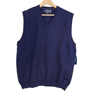 Club Room NWT Mens V Neck Sweater Vest Navy Blue XL Cotton Blend Golf Casual
